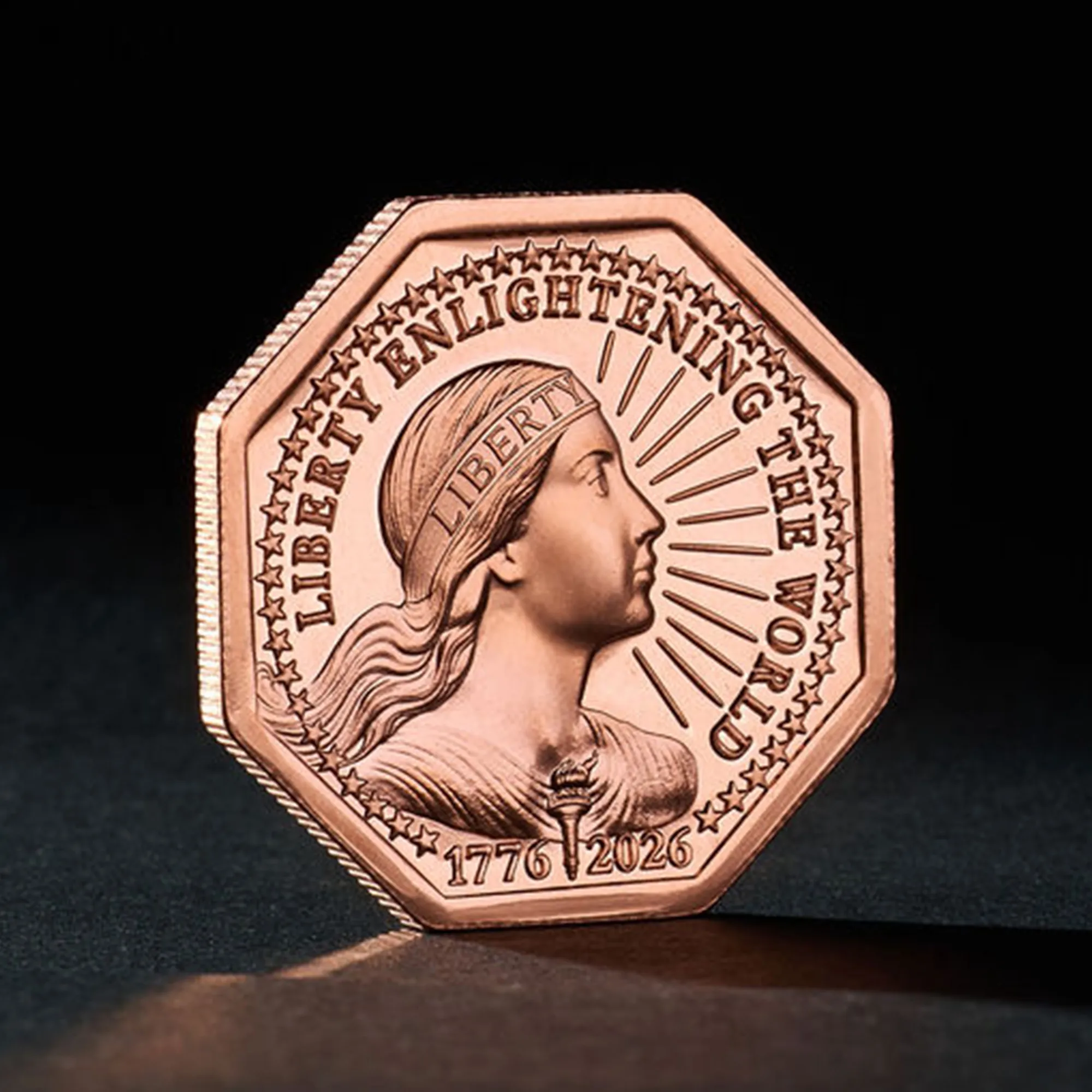 Real Liberty Copper coin reverse on leather